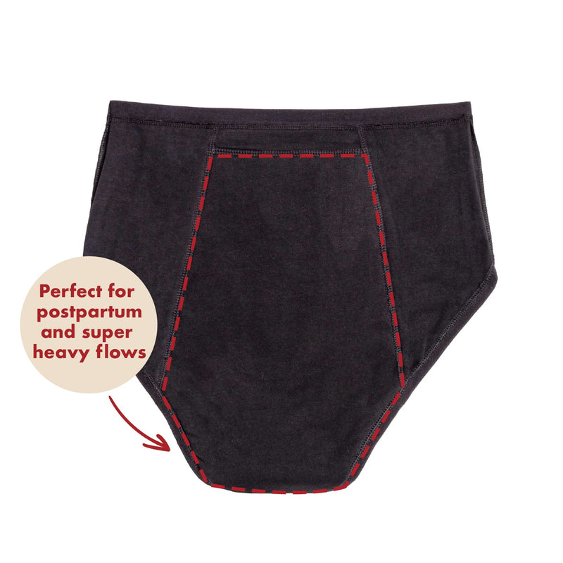 Extra Coverage High Waisted Period Underwear - Organic Cotton For Heavy Flows