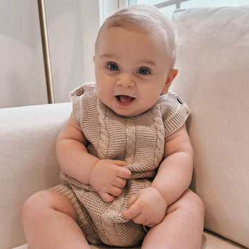 Luna + Luca Cable Knit Summer Romper - Heather Beige