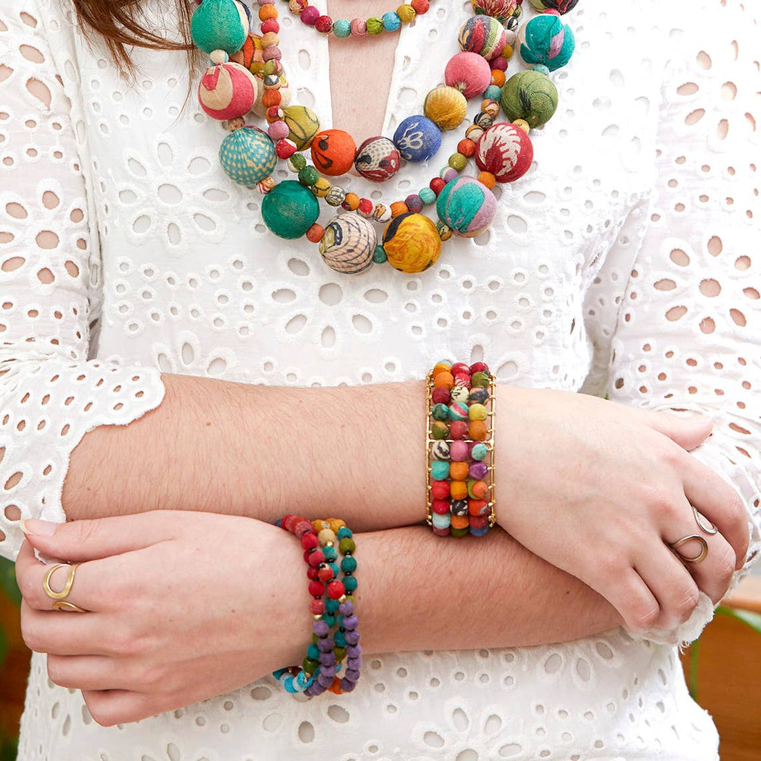 Triple Stacked Kantha Cuff