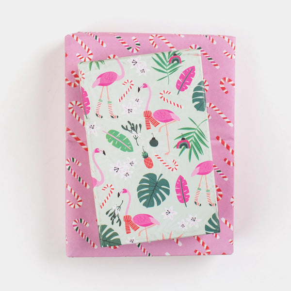 Feliz Flamingos/Candy Cane Eco Gift Wrap (Double Sided)