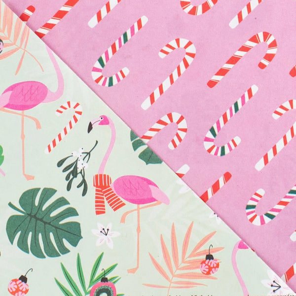 Feliz Flamingos/Candy Cane Eco Gift Wrap (Double Sided)