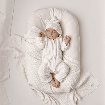 Cable Knit Baby Blanket - White