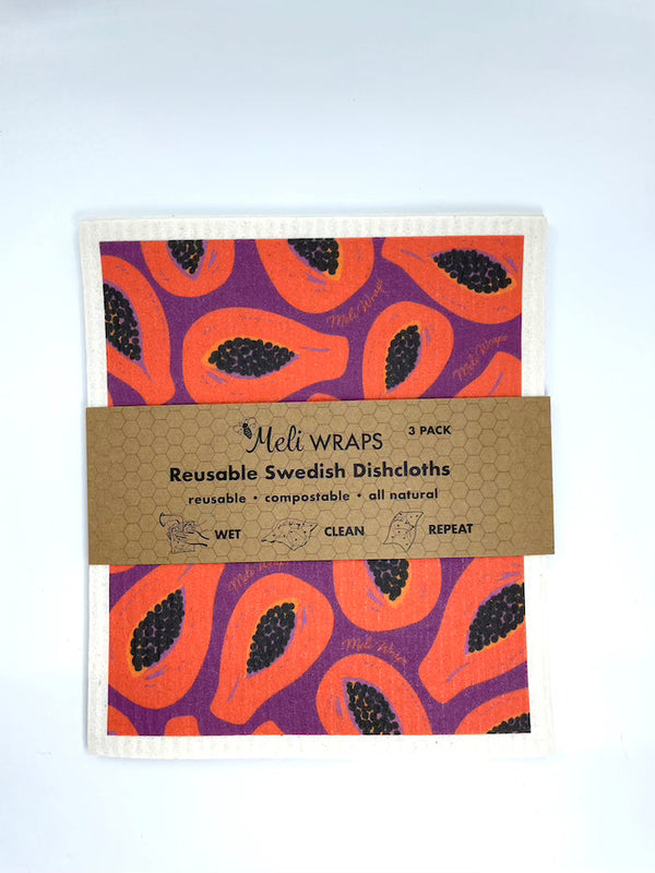 Meli Wraps Swedish Dish Cloth Set of 3 - Papaya