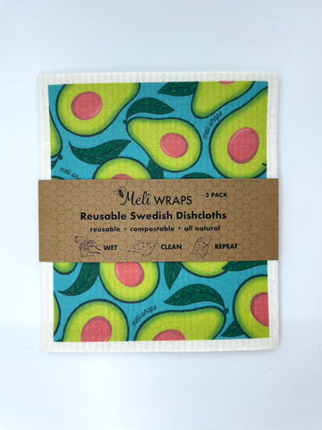 Meli Wraps Swedish Dish Cloth Set of 3 - Avocado