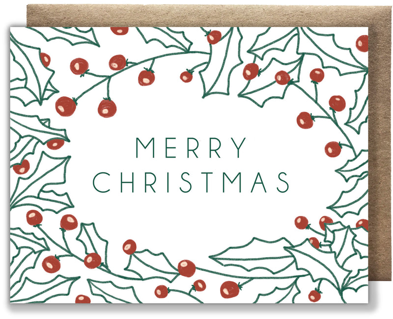 Merry Christmas Holly Recycled Paper Card