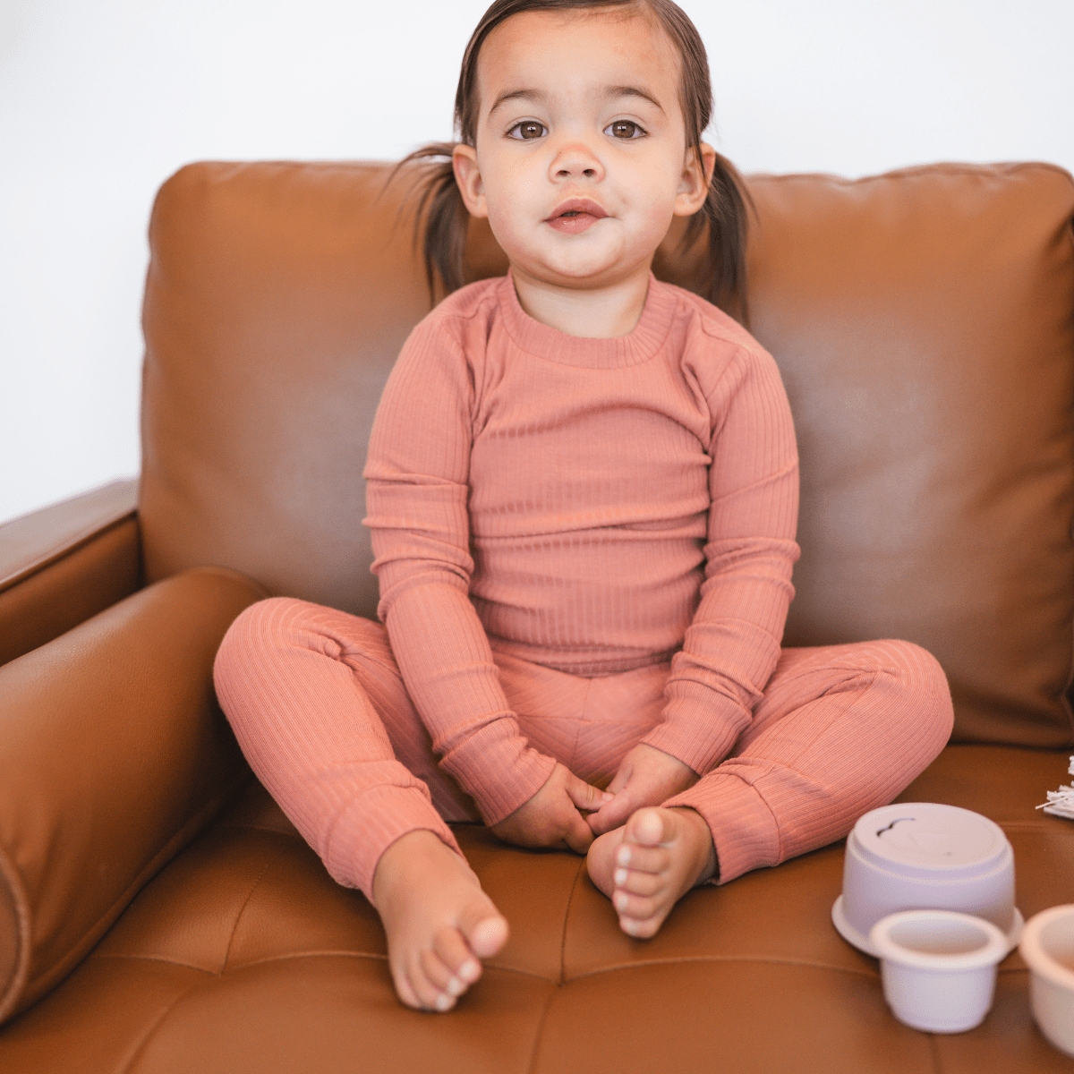 Kids Organic Cotton Ribbed 2-Piece Set - Terracotta