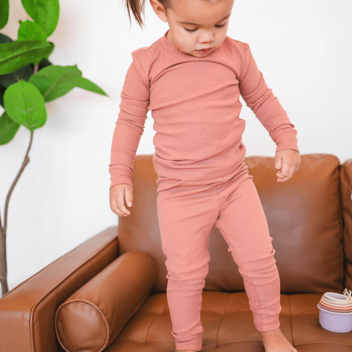 Kids Organic Cotton Ribbed 2-Piece Set - Terracotta