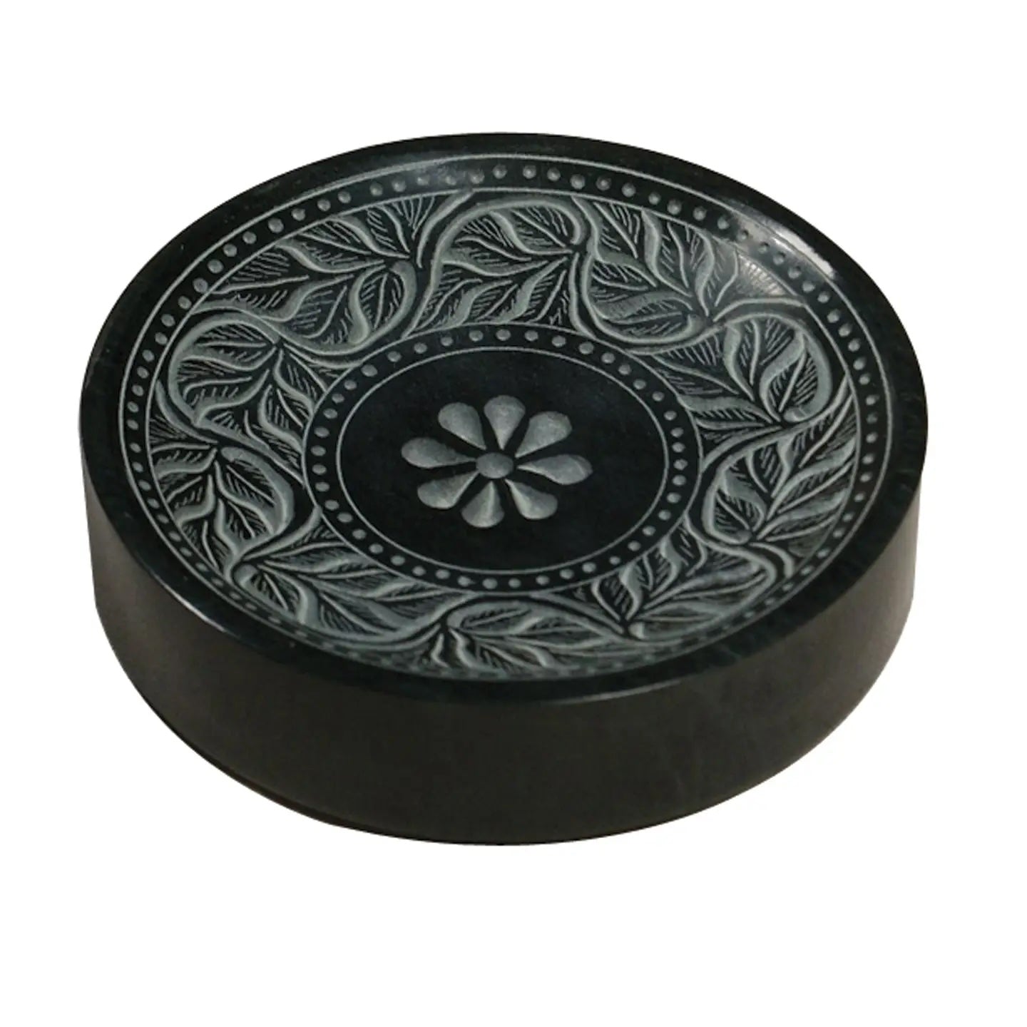 Round Carved Vine Soapdish - Soapstone