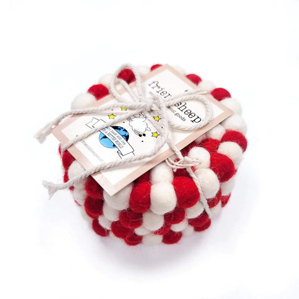 Candy Cane Wool Coasters (Set of 4)