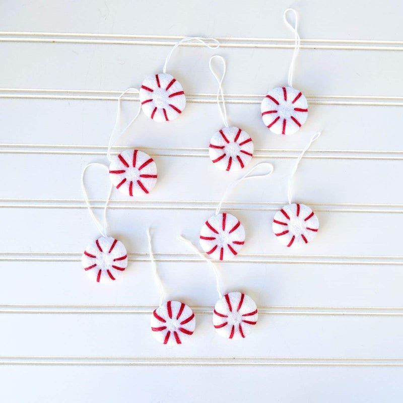 Classic Peppermint Wool Holiday Ornaments (Set of 6)