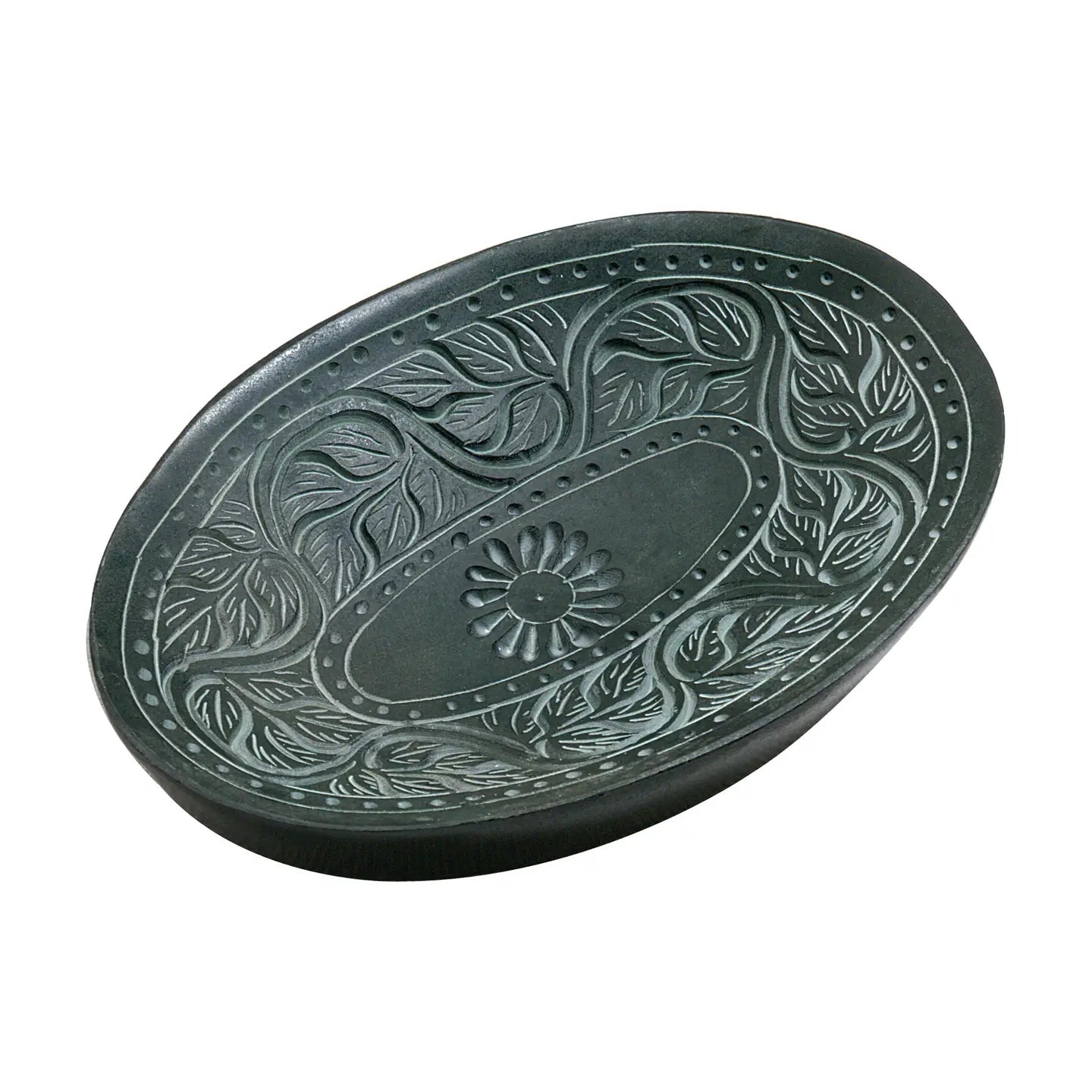 Large Oval Carved Soapdish - Soapstone