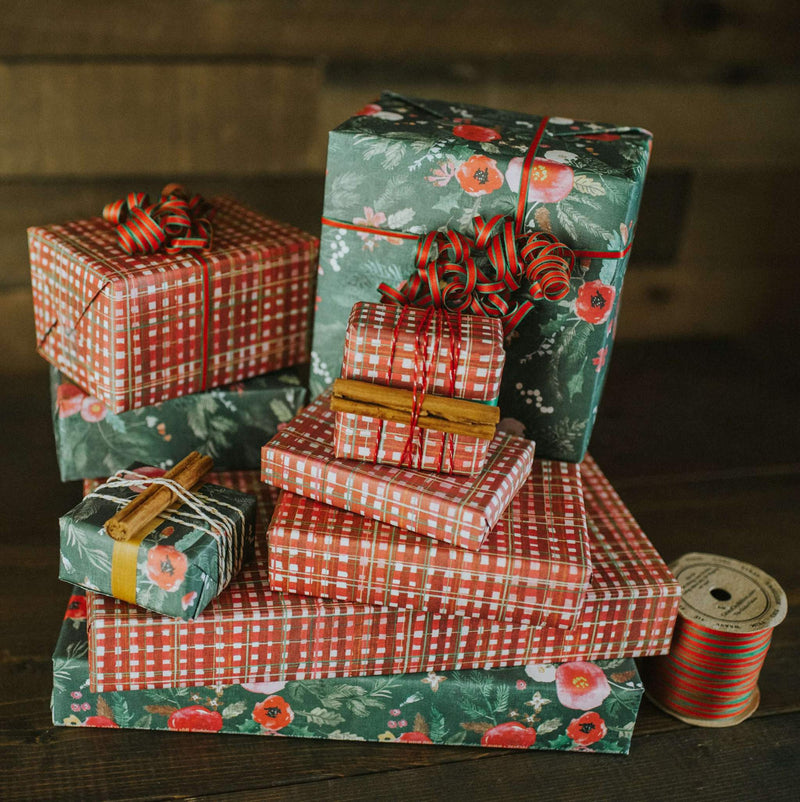 Red Plaid Eco Gift Wrap (Double Sided)