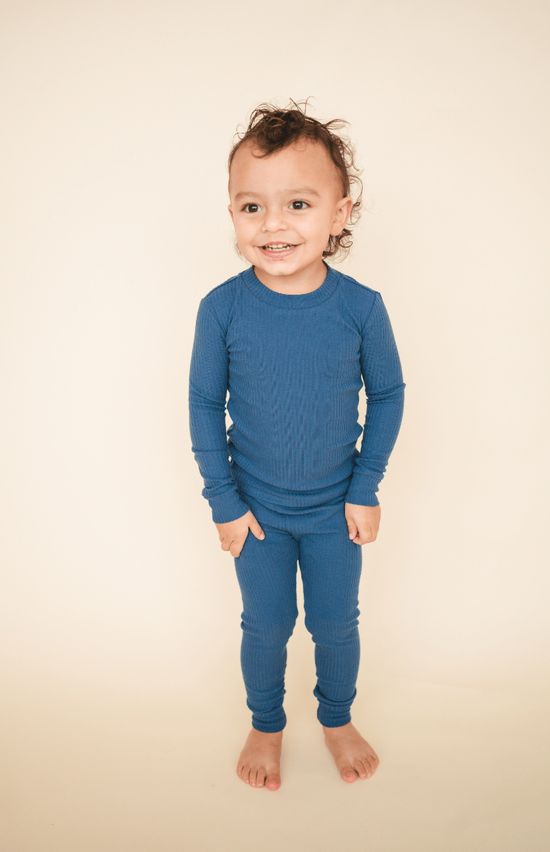 Kids Organic Cotton Ribbed 2-Piece Set - Ocean Blue