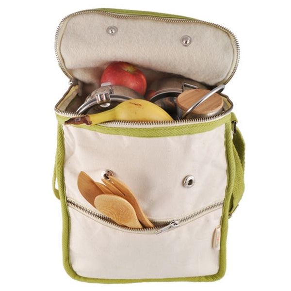 Wool Insulated Organic Cotton Lunch Bag - Olive